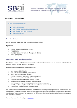 Newsletter - March 2018