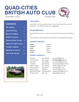 QUAD-CITIES BRITISH AUTO CLUB 2016 Edition / Issue 7 10 August 2016