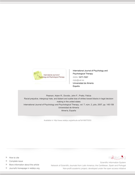 Redalyc.Racial Prejudice, Intergroup Hate, and Blatant and Subtle Bias of Whites Toward Blacks in Legal Decision Making in the U