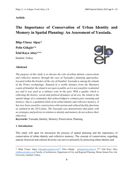 The Importance of Conservation of Urban Identity and Memory in Spatial Planning: an Assessment of Yassiada