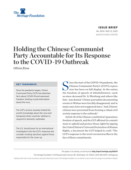 Holding the Chinese Communist Party Accountable for Its Response to the COVID-19 Outbreak Olivia Enos