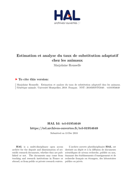 Estimation Et Analyse Du Taux De Substitution Adaptatif Chez Les Animaux Marjolaine Rousselle