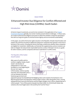 Enhanced Investor Due Diligence for Conflict-Affected and High-Risk Areas (Cahras): South Sudan