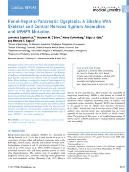 Renal-Hepatic-Pancreatic Dysplasia: a Sibship with Skeletal and Central Nervous System Anomalies and NPHP3 Mutation Lawrence Copelovitch,1* Maureen M