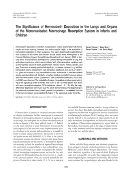 The Significance of Hemosiderin Deposition in the Lungs and Organs of the Mononucleated Macrophage Resorption System in Infants and Children