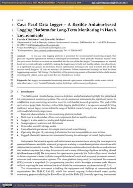 Cave Pearl Data Logger – a Flexible Arduino-Based 3 Logging Platform for Long-Term Monitoring in Harsh 4 Environments 5 Patricia A