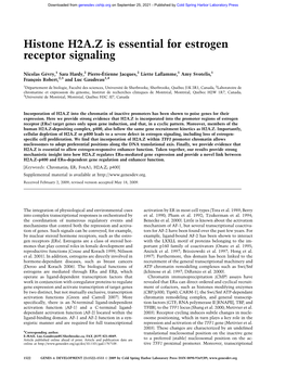 Histone H2A.Z Is Essential for Estrogen Receptor Signaling