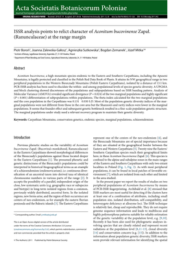 ISSR Analysis Points to Relict Character of Aconitum Bucovinense Zapał