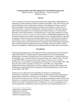 1 Comparing Fitness and Drift Explanations of Neanderthal