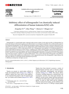 Inhibitory Effect of Tellimagrandin I on Chemically Induced Differentiation of Human Leukemia K562 Cells