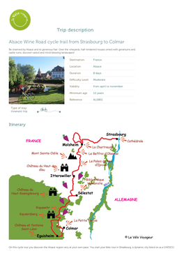 Trip Description Alsace Wine Road Cycle Trail from Strasbourg to Colmar