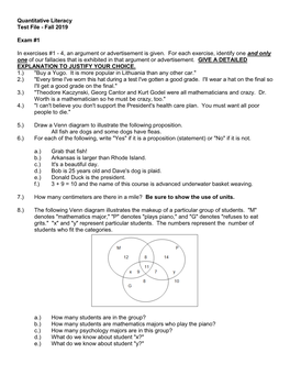 Quantitative Literacy Test File - Fall 2019