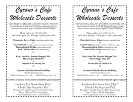 Cyrano's Cafe Wholesale Desserts Your Favorite Cakes, Pies and Other