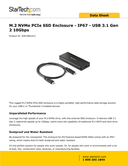 M.2 Nvme Pcie SSD Enclosure - IP67 - USB 3.1 Gen 2 10Gbps