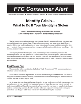 FTC Consumer Alert What to Do If Your Identity Is Stolen