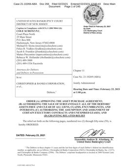 UNITED STATES BANKRUPTCY COURT DISTRICT of NEW JERSEY Order Filed on February 23, 2021 Caption in Compliance with D.N.J