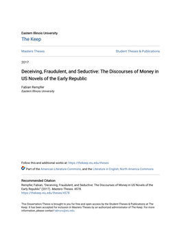 Deceiving, Fraudulent, and Seductive: the Discourses of Money in US Novels of the Early Republic