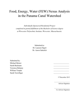 Food, Energy, Water (FEW) Nexus Analysis in the Panama Canal Watershed