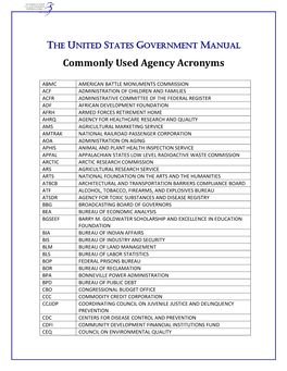 Commonly Used Agency Acronyms