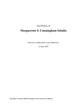 Marguerette Schultz Oral History