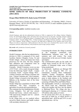 Some Aspects of Milk Production in Orodel Commune (2011-2013)