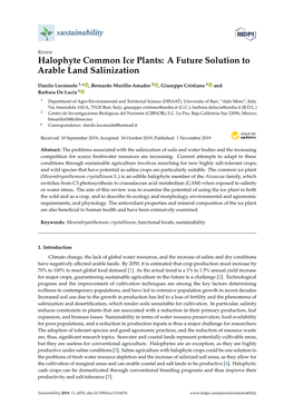 Halophyte Common Ice Plants: a Future Solution to Arable Land Salinization