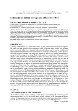 Sedimentation Behind Barrages and Oblique River Flow