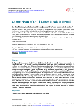 Comparison of Child Lunch Meals in Brazil