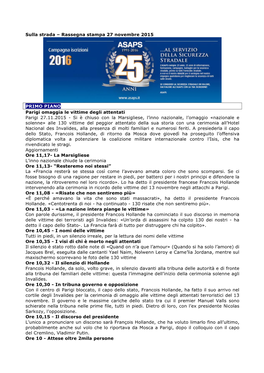 Rassegna Stampa 27 Novembre 2015 PRIMO PIANO Parigi Omaggia Le Vittime Degli Attentati Parigi 27.11.2015