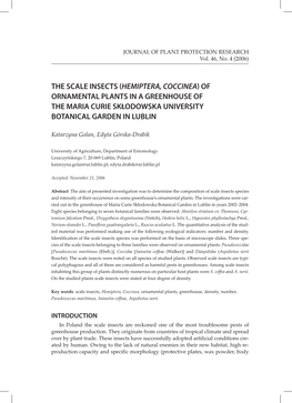 The Scale Insects (Hemiptera, Coccinea) of Ornamental Plants in a Greenhouse of the Maria Curie Skłodowska University Botanical Garden in Lublin