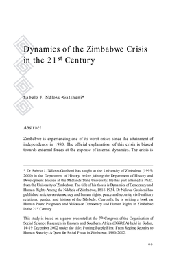 Dynamics of the Zimbabwe Crisis in the 21 Century