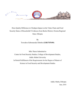 Does Quality Difference in Chickpea Impact on the Value Chain and Food Security Status of Households? Evidences from Becho District, Oromia Regional State, Ethiopia