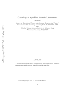 Cosmology As a Problem in Critical Phenomena