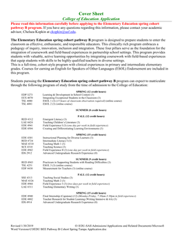 Cover Sheet College of Education Application Please Read This Information Carefully Before Applying to the Elementary Education Spring Cohort Pathway B Program