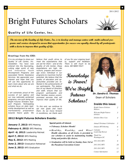 Bright Futures Scholars Newsletter