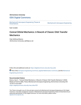 Conical Orbital Mechanics: a Rework of Classic Orbit Transfer Mechanics