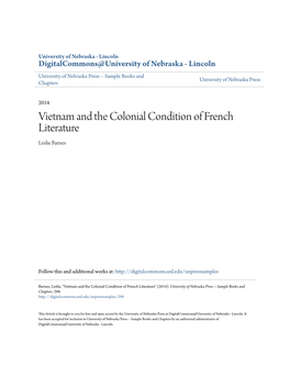 Vietnam and the Colonial Condition of French Literature Leslie Barnes