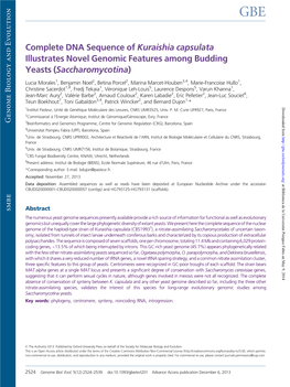Complete DNA Sequence of Kuraishia Capsulata Illustrates Novel Genomic Features Among Budding Yeasts (Saccharomycotina)