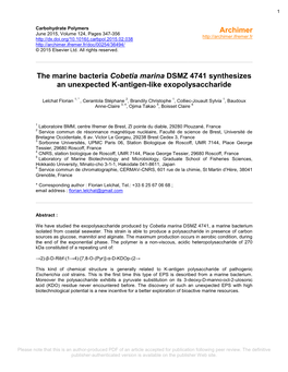 The Marine Bacteria Cobetia Marina DSMZ 4741 Synthesizes an Unexpected K-Antigen-Like Exopolysaccharide