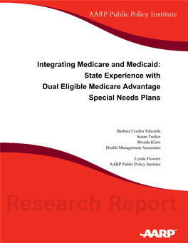 State Experience with Dual Eligible Medicare Advantage Special Needs Plans