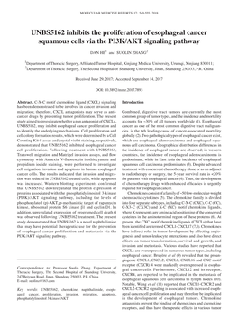 UNBS5162 Inhibits the Proliferation of Esophageal Cancer Squamous Cells Via the PI3K/AKT Signaling Pathway