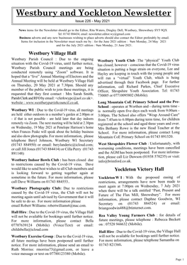 Westbury and Yockleton Newsletter Issue 226 - May 2021