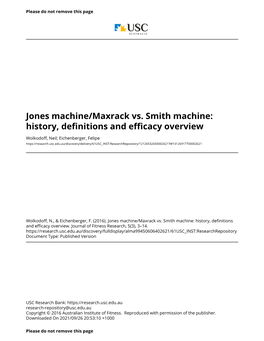 Jones Machine/Maxrack Vs. Smith Machine: History, Definitions and Efficacy Overview