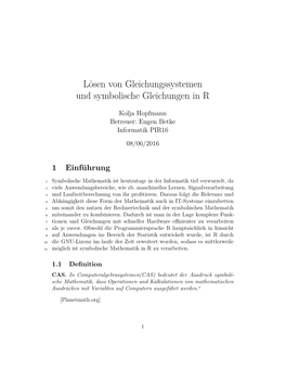 Lösen Von Gleichungssystemen Und Symbolische Gleichungen in R