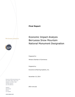 Economic Impact Analysis Berryessa Snow Mountain National Monument Designation