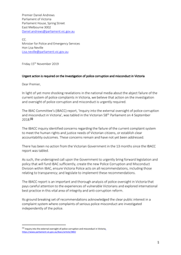 Open Letter to Premier Daniel Andrews 2019, Investigation Of