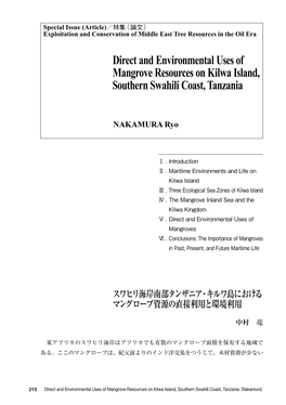 Direct and Environmental Uses of Mangrove Resources on Kilwa Island, Southern Swahili Coast, Tanzania