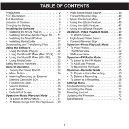 TABLE of CONTENTS Precautions