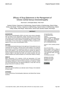 Efficacy of Drug Eplerenone in the Management of Chronic Central Serous Chorioretinopathy