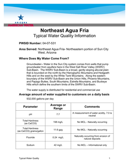 Northeast Agua Fria Water Quality Summary 2010